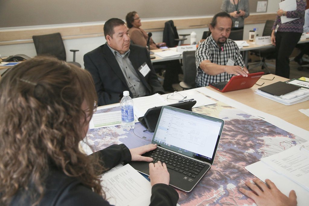 Participants at a workshop working on a laptop